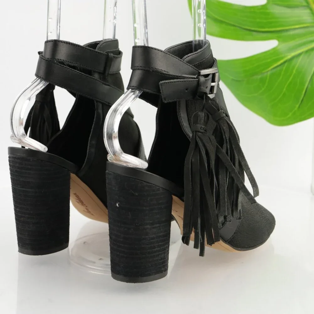 Sam Edelman Womens Vermont Sandal Size 7.5 Black Leather Ankle Strap Round Heels